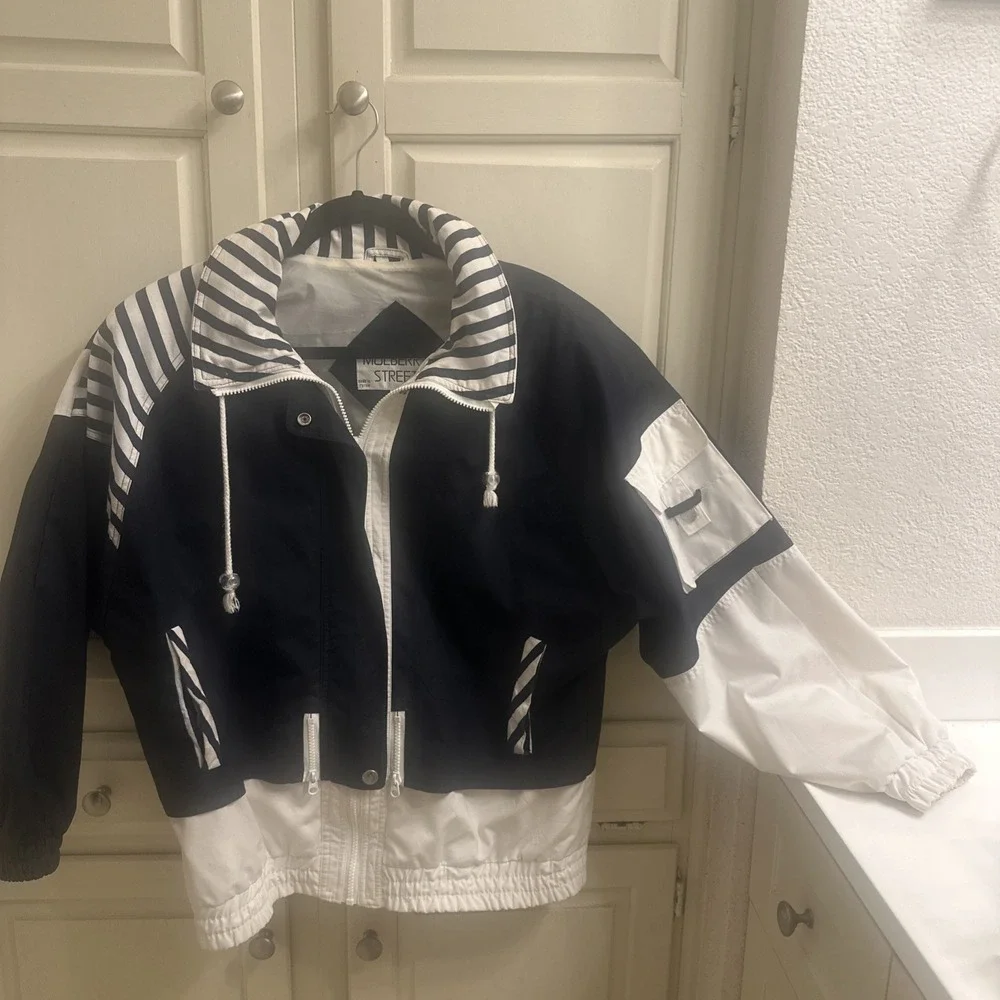 Vintage 90s Mulberry Street Navy Nautical Hooded Snap / Zip Jacket Womens Large